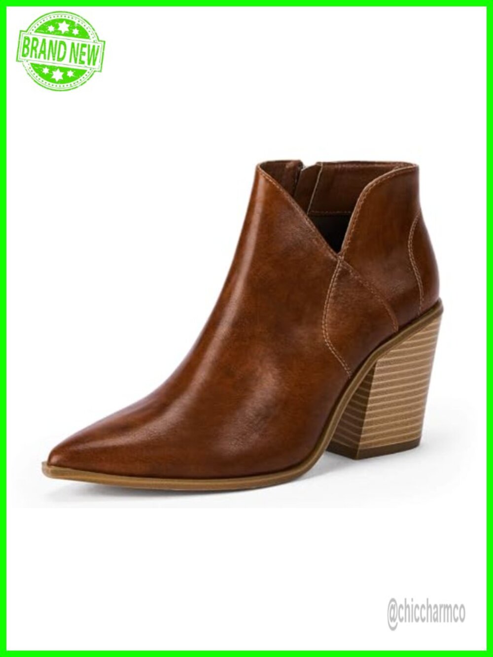 Pointed Toe Ankle Boots Block Chunky Heel Cutout Side Zipper Fall Booties